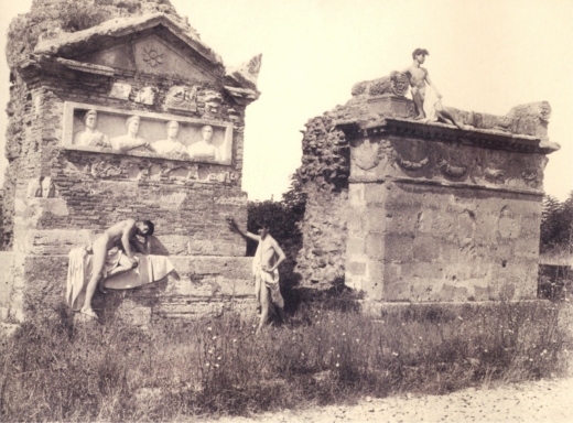 Ancient Ruins Adorned by Posing Youth