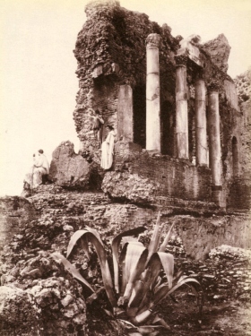 Youths atop ruins near Taormina